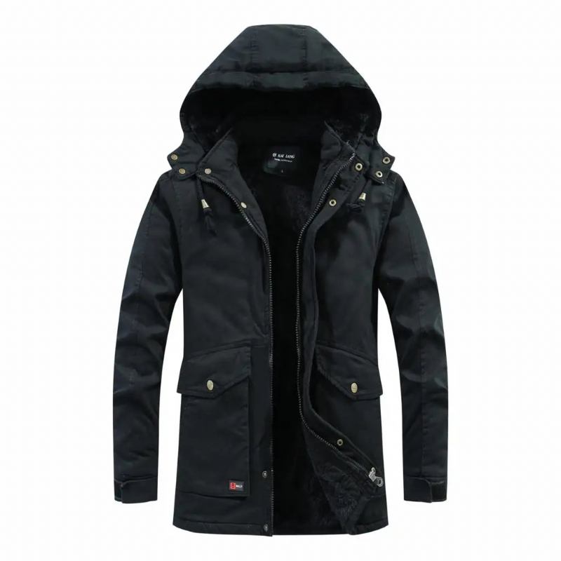 Herren-mantel Mit Mehreren Taschen Kapuze Parka Outdoor-kleidung Winter-militärjacke Dicke Warme Militärparka Lässige Baumwolljacke - Schwarz