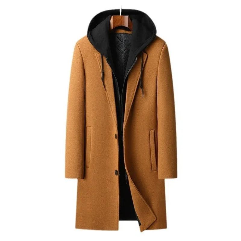 Herren Mit Kapuze Wollmischung Kaschmir Lang Lässig Wollmäntel Trenchcoats Wintermäntel Für Business Lässige Winterjacken Größe 4xl - Schwarz