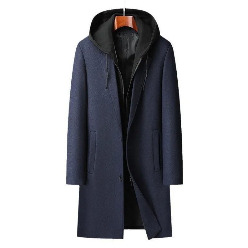 Herren Mit Kapuze Wollmischung Kaschmir Lang Lässig Wollmäntel Trenchcoats Wintermäntel Für Business Lässige Winterjacken Größe 4xl - Schwarz