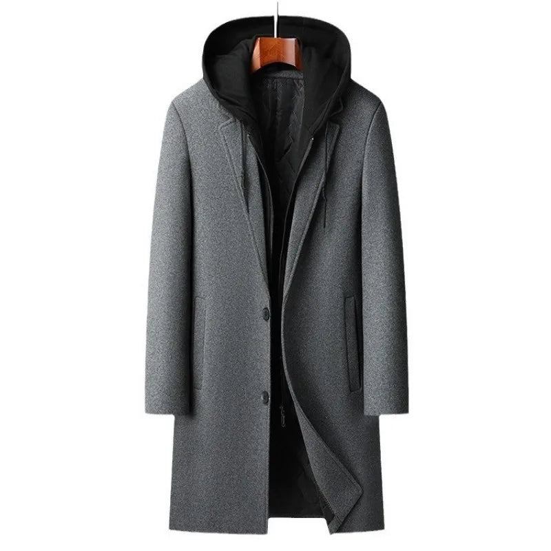 Herren Mit Kapuze Wollmischung Kaschmir Lang Lässig Wollmäntel Trenchcoats Wintermäntel Für Business Lässige Winterjacken Größe 4xl - Schwarz