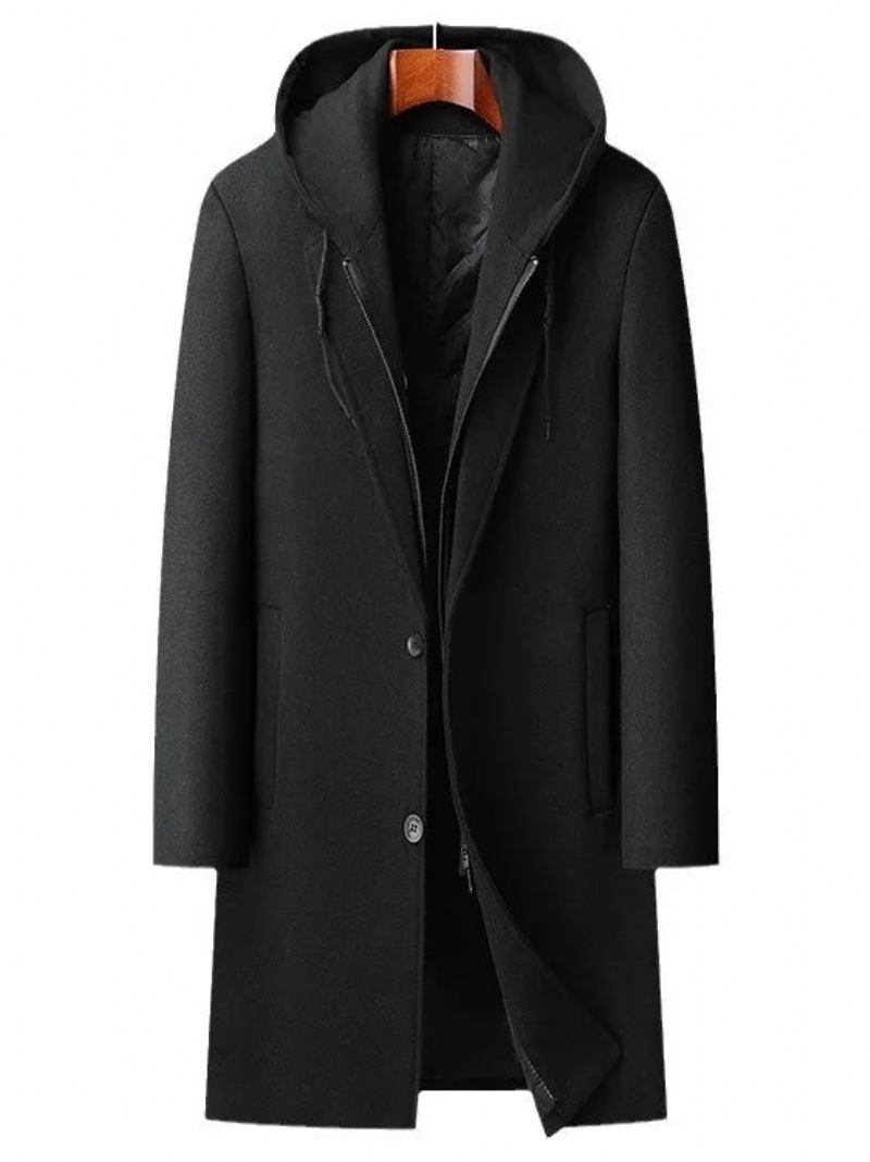 Herren Mit Kapuze Wollmischung Kaschmir Lang Lässig Wollmäntel Trenchcoats Wintermäntel Für Business Lässige Winterjacken Größe 4xl - Schwarz