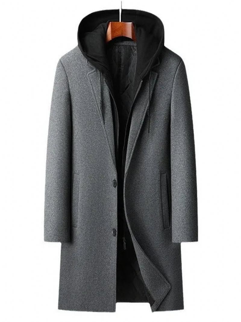 Herren Mit Kapuze Wollmischung Kaschmir Lang Lässig Wollmäntel Trenchcoats Wintermäntel Für Business Lässige Winterjacken Größe 4xl - Schwarz