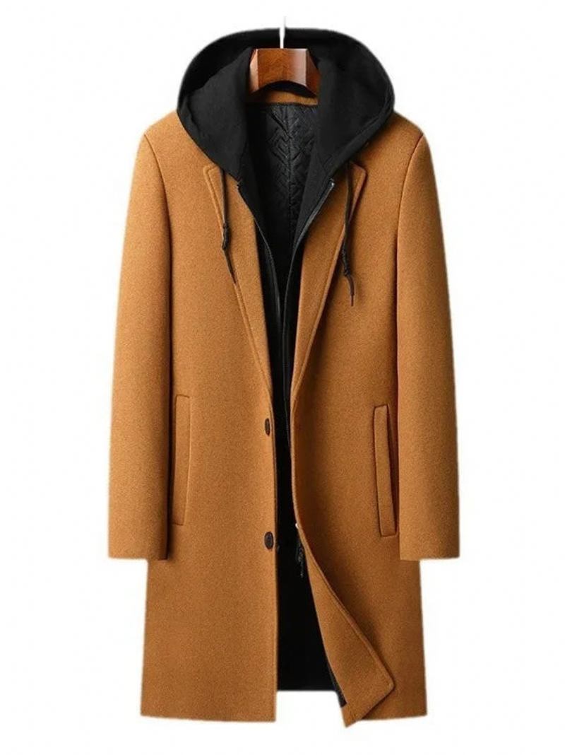 Herren Mit Kapuze Wollmischung Kaschmir Lang Lässig Wollmäntel Trenchcoats Wintermäntel Für Business Lässige Winterjacken Größe 4xl - Schwarz