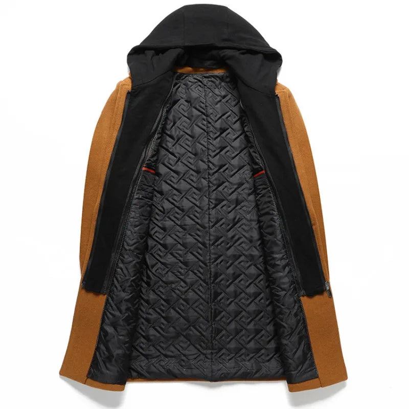 Herren Mit Kapuze Wollmischung Kaschmir Lang Lässig Wollmäntel Trenchcoats Wintermäntel Für Business Lässige Winterjacken Größe 4xl - Schwarz