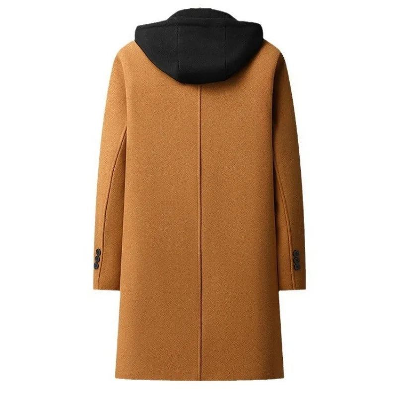 Herren Mit Kapuze Wollmischung Kaschmir Lang Lässig Wollmäntel Trenchcoats Wintermäntel Für Business Lässige Winterjacken Größe 4xl - Schwarz