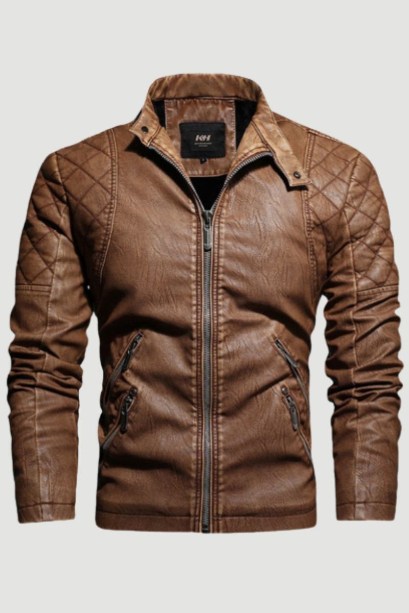 Herren Motorrad Lässig Stickerei Bikermantel Reißverschluss Fleecejacke Herbst Winter Kunstlederjacken Für