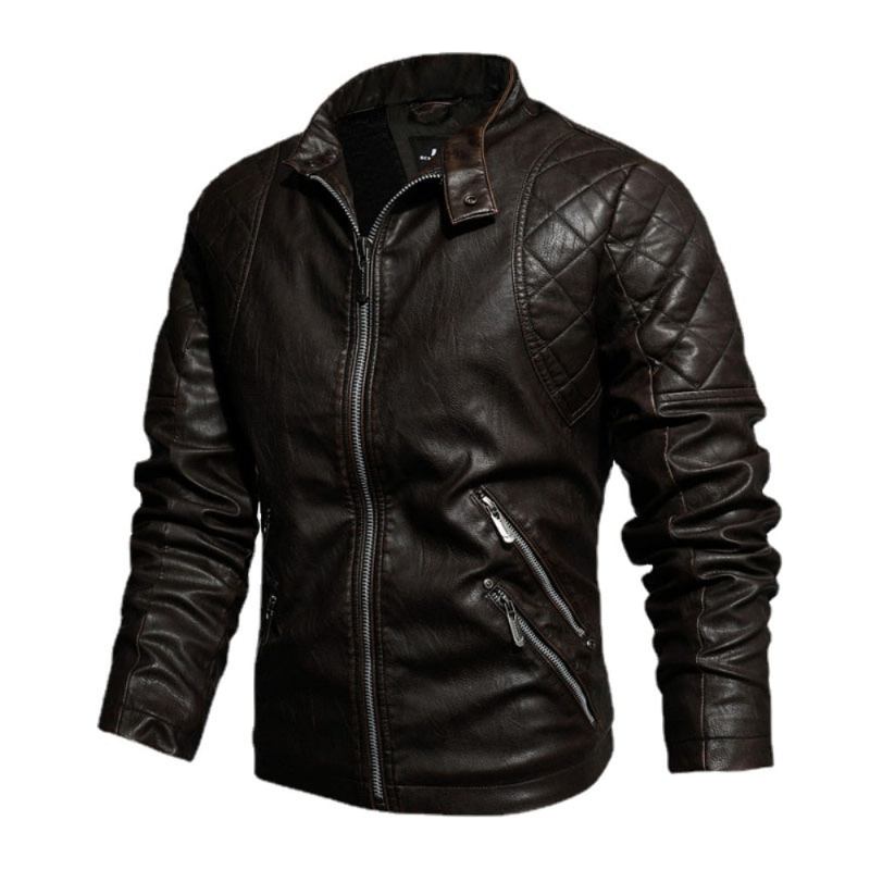 Herren Motorrad Lässig Stickerei Bikermantel Reißverschluss Fleecejacke Herbst Winter Kunstlederjacken Für - schwarz