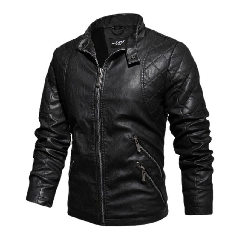 Herren Motorrad Lässig Stickerei Bikermantel Reißverschluss Fleecejacke Herbst Winter Kunstlederjacken Für - schwarz