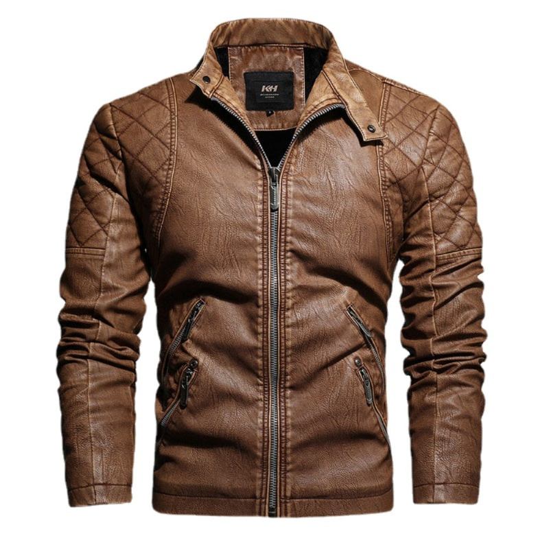 Herren Motorrad Lässig Stickerei Bikermantel Reißverschluss Fleecejacke Herbst Winter Kunstlederjacken Für - schwarz