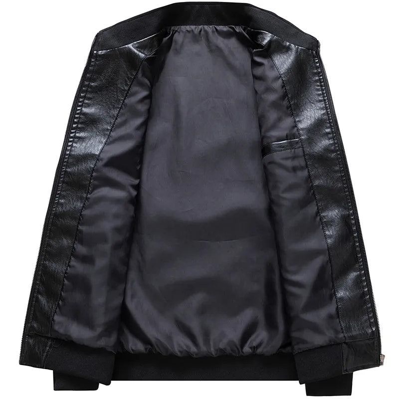 Herren-motorradjacke Für Herbst Und Winter Stehkragenjacke Lässiger Motorrad-bikermantel Mit Reißverschluss Oberbekleidung - Schwarz