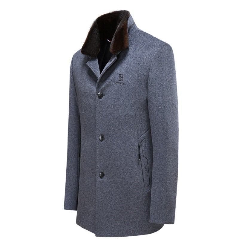 Herren-trenchcoat Aus Wollmischung Gefütterte Jacken Für Den Herbst Und Den Winter - Schwarz