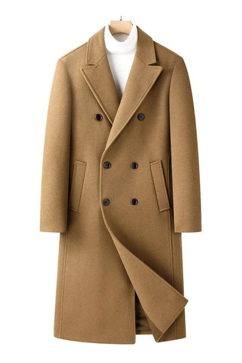 Herren-trenchcoat Aus Wollmischung Herbst/winter Zweireihig Langer Peacoat Lässig Mit Revers Klassischer Mantel Für Männer