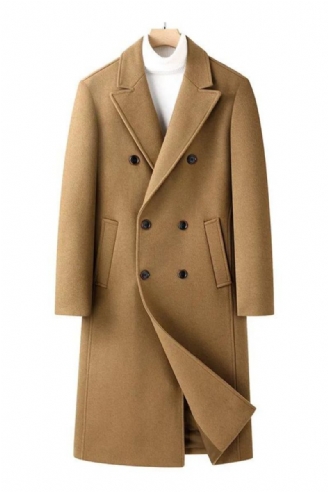 Herren-trenchcoat Aus Wollmischung Herbst/winter Zweireihig Langer Peacoat Lässig Mit Revers Klassischer Mantel Für Männer