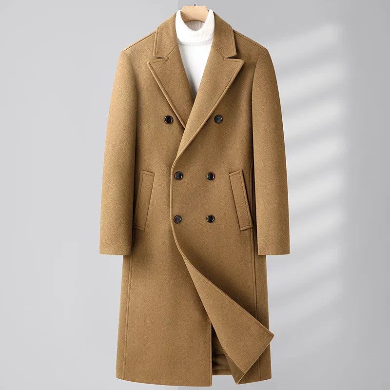 Herren-trenchcoat Aus Wollmischung Herbst/winter Zweireihig Langer Peacoat Lässig Mit Revers Klassischer Mantel Für Männer - Grau