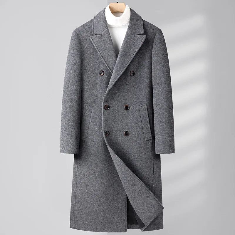 Herren-trenchcoat Aus Wollmischung Herbst/winter Zweireihig Langer Peacoat Lässig Mit Revers Klassischer Mantel Für Männer - Grau