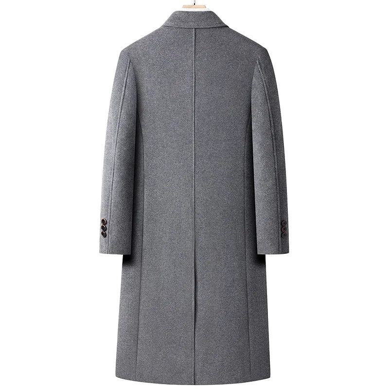 Herren-trenchcoat Aus Wollmischung Herbst/winter Zweireihig Langer Peacoat Lässig Mit Revers Klassischer Mantel Für Männer - Grau