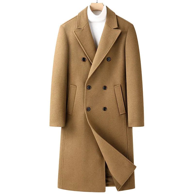 Herren-trenchcoat Aus Wollmischung Herbst/winter Zweireihig Langer Peacoat Lässig Mit Revers Klassischer Mantel Für Männer - Grau