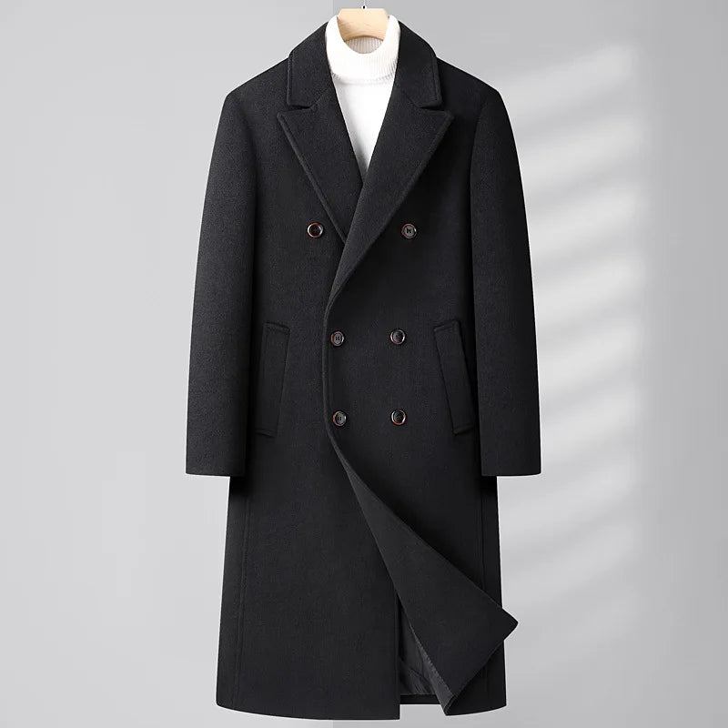 Herren-trenchcoat Aus Wollmischung Herbst/winter Zweireihig Langer Peacoat Lässig Mit Revers Klassischer Mantel Für Männer - Grau