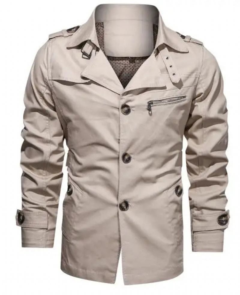 Herren-trenchcoat Baumwoll-reversmantel Jacke Herren Outdoor-windjacke Business-casual-jacken - Beige