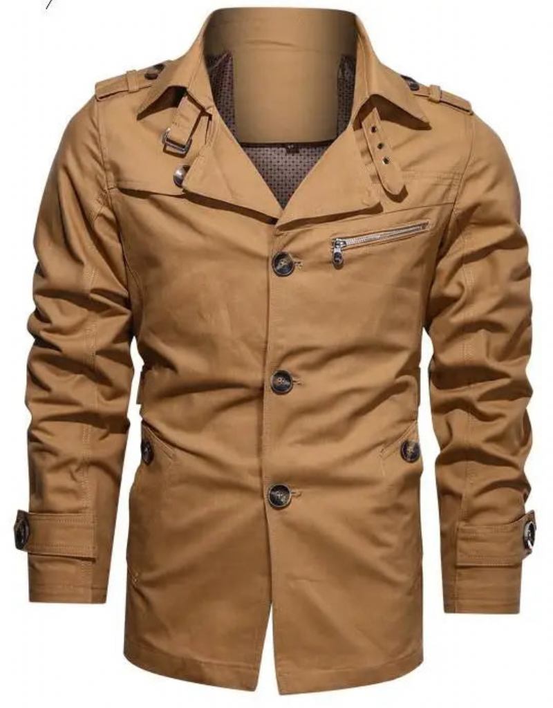 Herren-trenchcoat Baumwoll-reversmantel Jacke Herren Outdoor-windjacke Business-casual-jacken - Beige