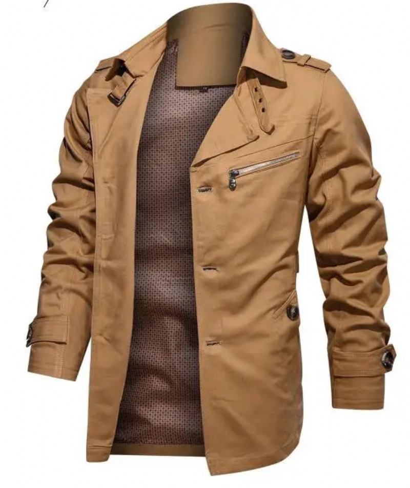 Herren-trenchcoat Baumwoll-reversmantel Jacke Herren Outdoor-windjacke Business-casual-jacken - Beige