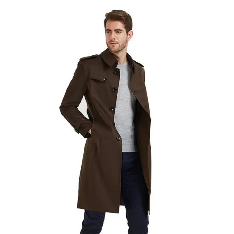 Herren-trenchcoat Schmal Geschnittener Windbreaker Lang Britischer Jugend-herbststil - Braun