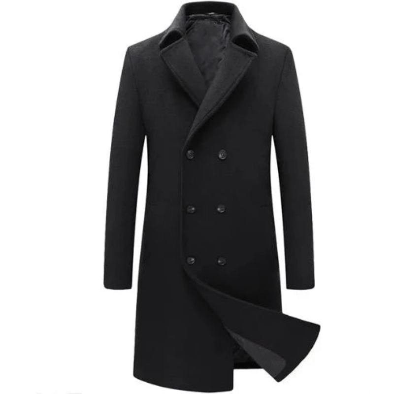 Herren Winter Wollmantel Zweireihige Businessjacke Für Wollmischungen Trenchcoat Für Übermantel - Schwarz