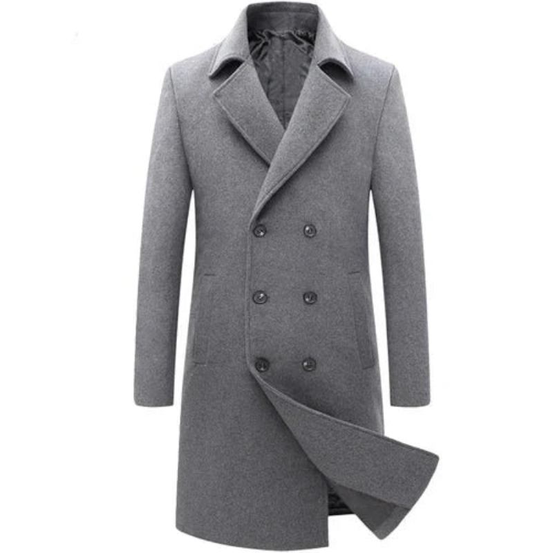 Herren Winter Wollmantel Zweireihige Businessjacke Für Wollmischungen Trenchcoat Für Übermantel - Schwarz