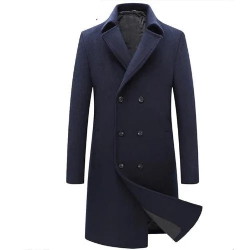 Herren Winter Wollmantel Zweireihige Businessjacke Für Wollmischungen Trenchcoat Für Übermantel - Schwarz