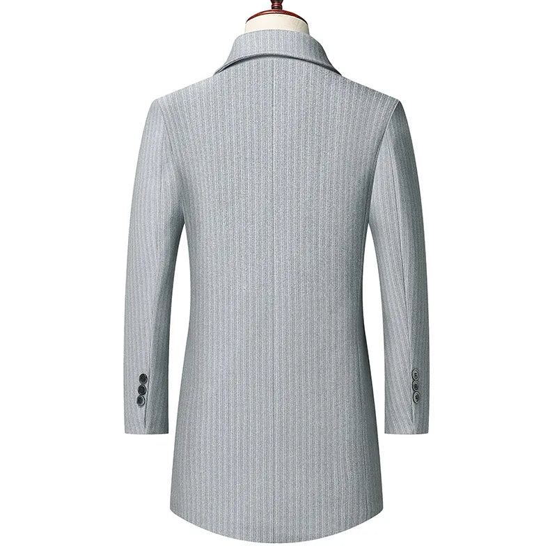 Herren Winteranzug Kragen Mittellanger Tweedmantel Business Casual Gestreifter - Hellgrau