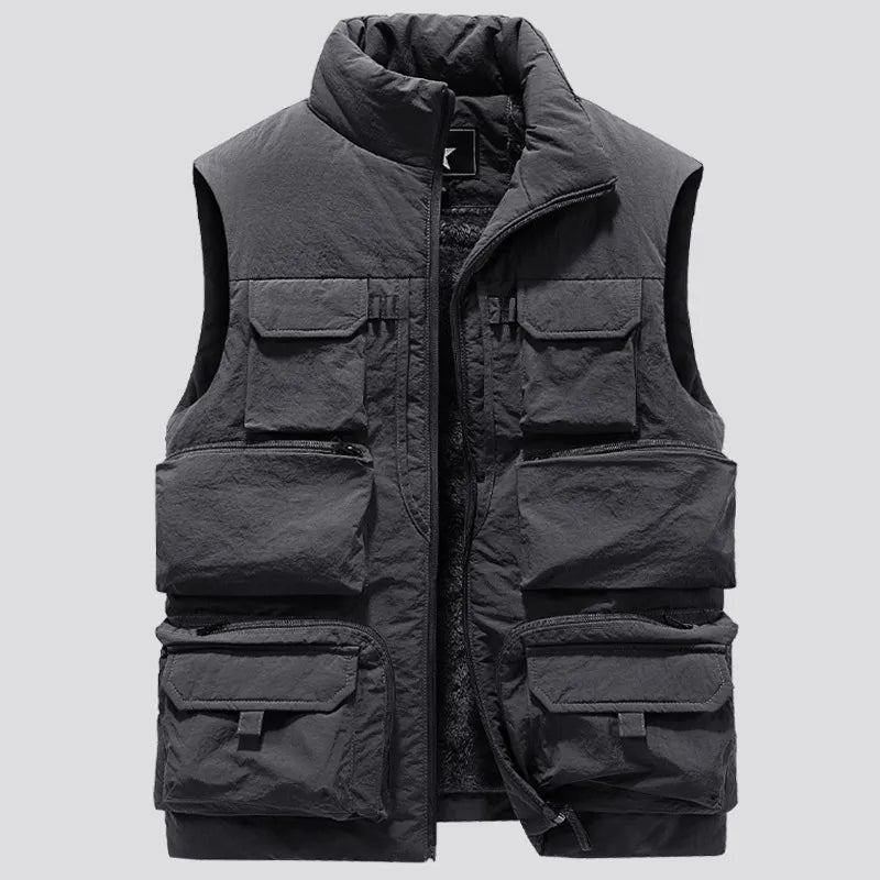 Herren Winterjacke Ohne Ärmel Weste Dicke Warme Fleece-arbeitsjacke Cargo-weste Windjacke Modischer Mantel Mit Vielen Taschen Für - schwarz