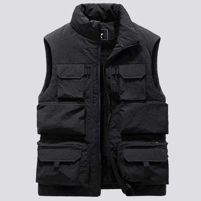 Herren Winterjacke Ohne Ärmel Weste Dicke Warme Fleece-arbeitsjacke Cargo-weste Windjacke Modischer Mantel Mit Vielen Taschen Für - schwarz