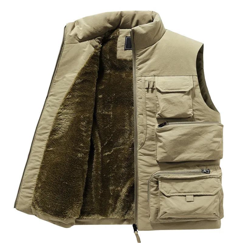 Herren Winterjacke Ohne Ärmel Weste Dicke Warme Fleece-arbeitsjacke Cargo-weste Windjacke Modischer Mantel Mit Vielen Taschen Für - schwarz