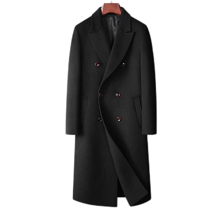 Herren Wollmantel Lang Wollmischung Herbstwolle Kaschmirjacke Für Peacoat Wintermantel Oberbekleidung - Schwarz