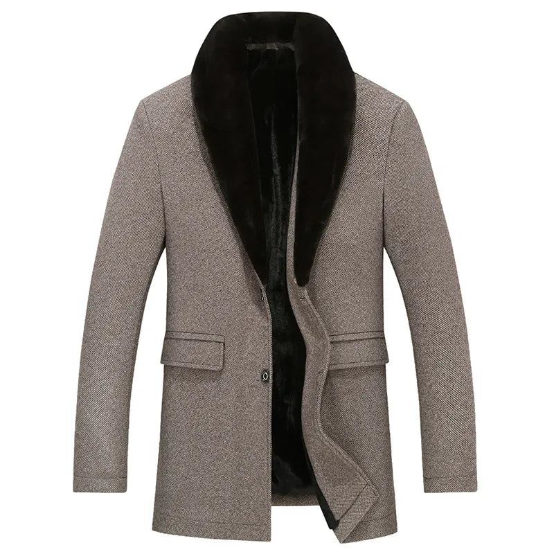 Herren Wollmantel Winter Langer Mantel Winterjacke Herbst Wollmischung Übermantel Trenchcoat - Grau