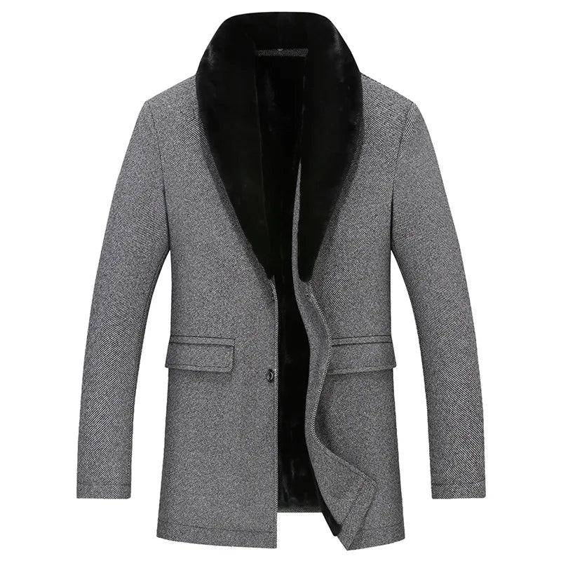 Herren Wollmantel Winter Langer Mantel Winterjacke Herbst Wollmischung Übermantel Trenchcoat - Grau