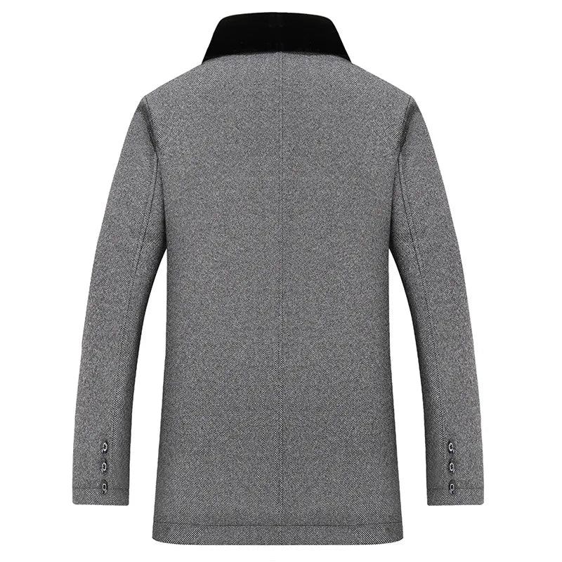 Herren Wollmantel Winter Langer Mantel Winterjacke Herbst Wollmischung Übermantel Trenchcoat - Grau