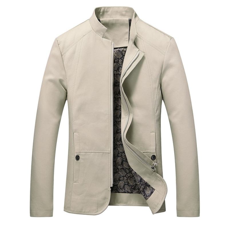 Herrenjacke Frühlings- Und Herbst-windjacke Mäntel Lässige Einfarbige Jacke Herrenoberbekleidung Kleidung - Beige