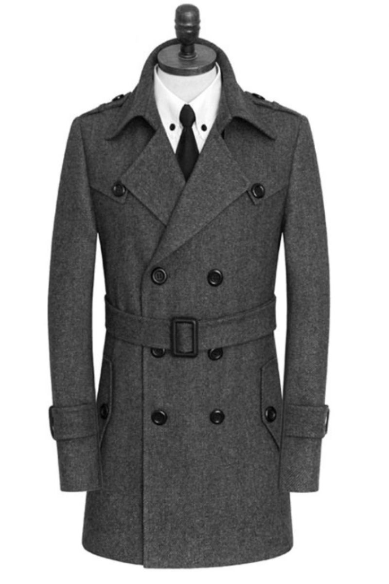 Herrenwolljacken Eleganter Trenchcoat Mit Zwei Knöpfen Stilvolle Atmungsaktive Windjacke Aus Wollmischung