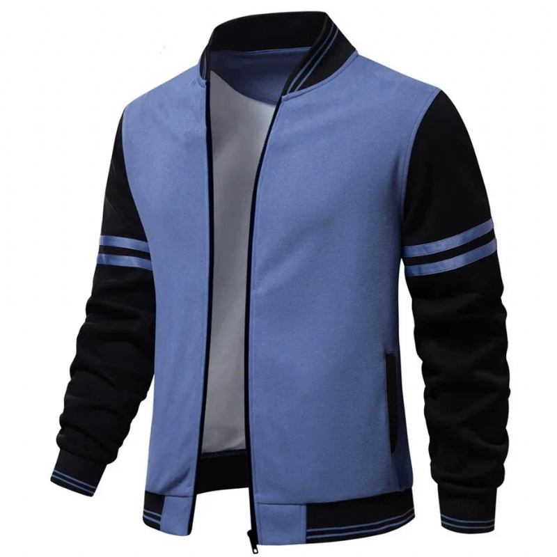 Jacke Für Herren Frühling Herbst Baseballjacke Mantel Lässig Ärmel Patchwork-jacke Herrenoberbekleidung - blau