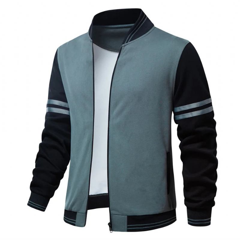 Jacke Für Herren Frühling Herbst Baseballjacke Mantel Lässig Ärmel Patchwork-jacke Herrenoberbekleidung - blau