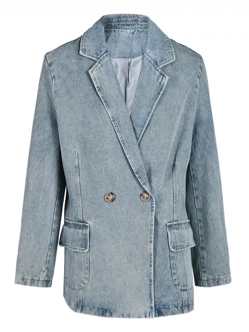 Jeans Vintage Jacke Locker Revers Langarm Damenmantel Flut Frühling Herbst - Blau