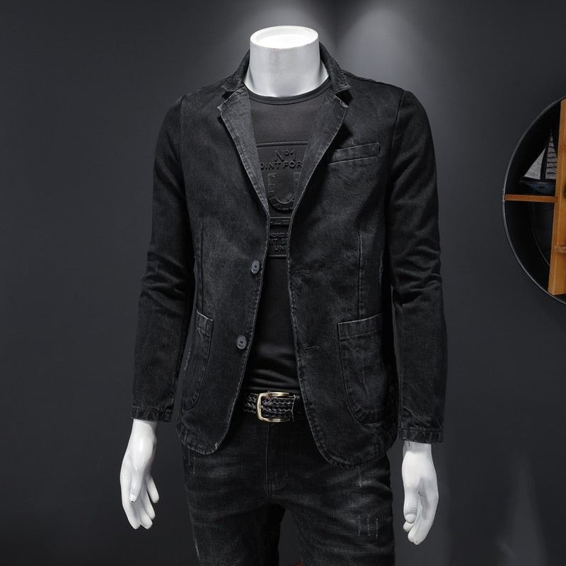 Jeansblazer Herrenblazer Jeans Schmale Passform Cowboy-mäntel Freizeit Herrenanzug Jeansjacke Herren Lässiger Mantel Ein Knopf Neu - Grau