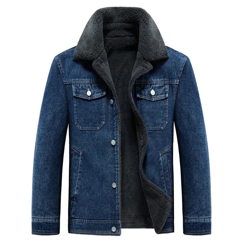 Jeansfleecejacke Dick Warm Windjacke Mehrere Taschen Cowboy-mäntel Outdoor Lässig Lockerer Mantel Winter - Schwarz