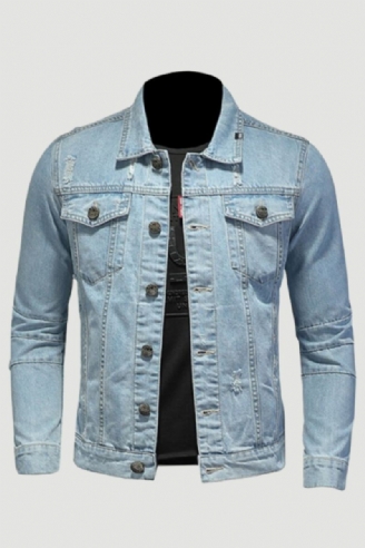 Jeansjacke Für Herren Jeansmäntel Revers Langarm Einreihig Slim Motorrad Bomber Hellblau Casual Outwear Kleidung