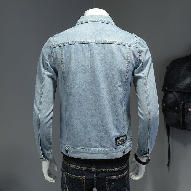 Jeansjacke Für Herren Jeansmäntel Revers Langarm Einreihig Slim Motorrad Bomber Hellblau Casual Outwear Kleidung - Himmelblau