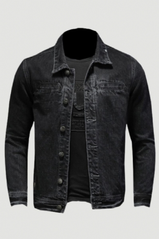 Jeansjacke Für Herren Jeansmantel Herbst Bomberjacke Motorrad Einfachheit Lässig Revers Langärmelig Schmal Schwarz Cowboy-kleidung