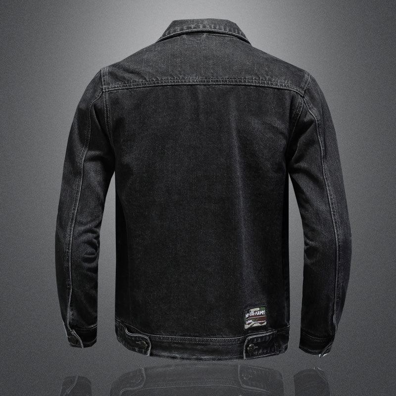 Jeansjacke Für Herren Jeansmantel Herbst Bomberjacke Motorrad Einfachheit Lässig Revers Langärmelig Schmal Schwarz Cowboy-kleidung - Schwarz