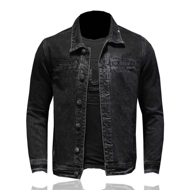 Jeansjacke Für Herren Jeansmantel Herbst Bomberjacke Motorrad Einfachheit Lässig Revers Langärmelig Schmal Schwarz Cowboy-kleidung - Schwarz