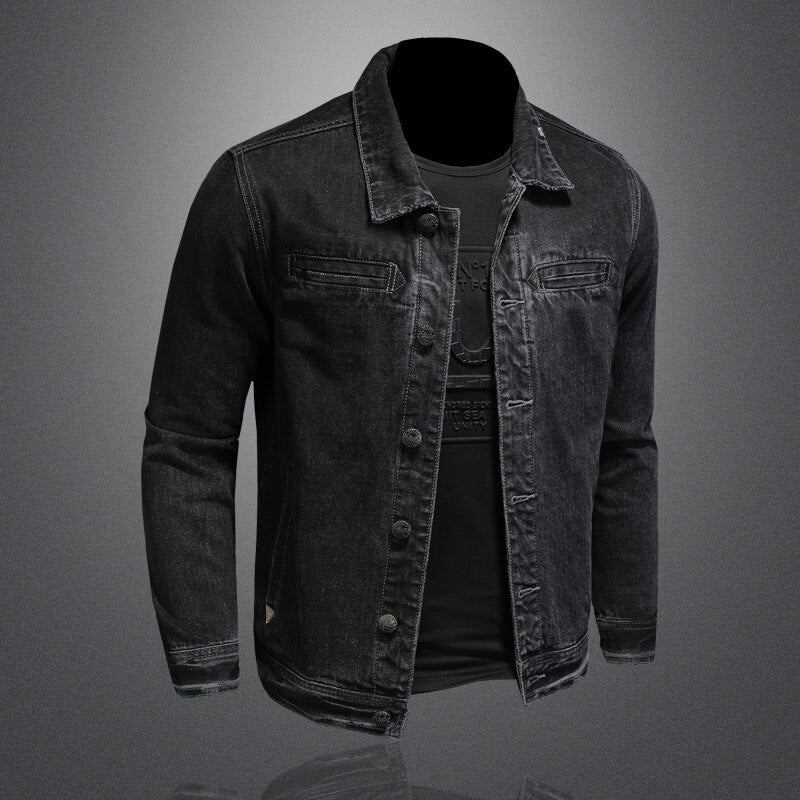 Jeansjacke Für Herren Jeansmantel Herbst Bomberjacke Motorrad Einfachheit Lässig Revers Langärmelig Schmal Schwarz Cowboy-kleidung - Schwarz